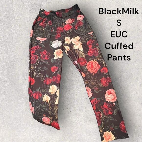 Blackmilk Pants - BlackMilk EUC dark roses cuffed pants small
